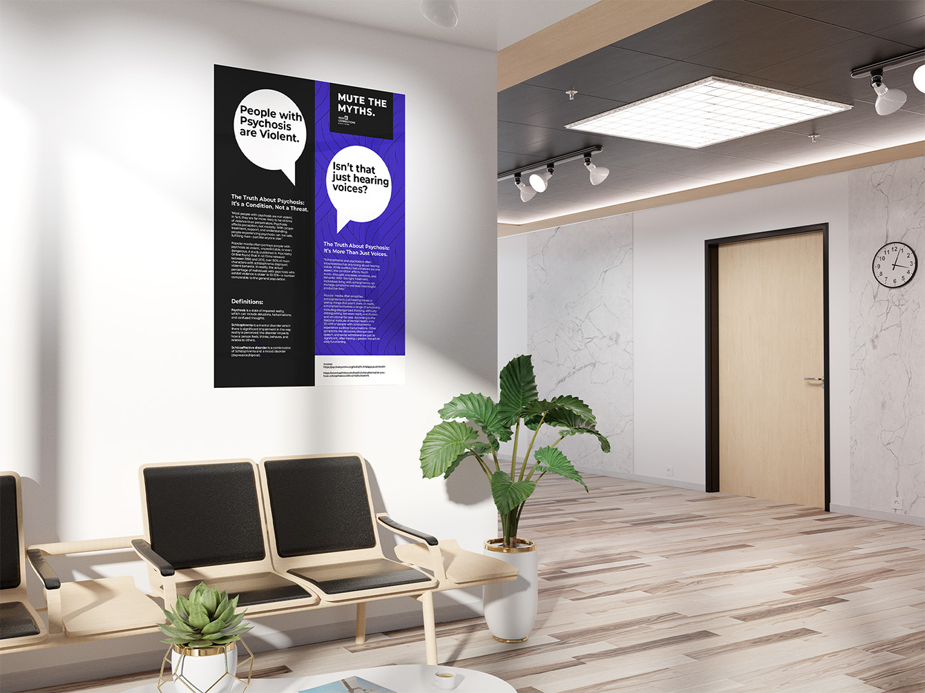 This image is an informational poster in an office setting. The poster also has information about psychosis.